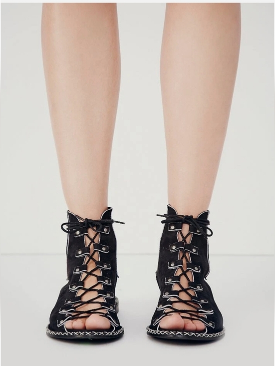 Free People Shoes - Free People Edgewater Lace Up Sandal size 6.5 MSRP: $168 Black Leather